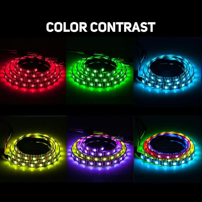 BTF-LIGHTING WS2812B RGB ECO LED Strip, Chasing Effects 5050SMD Individually Addressable 3.3FT 60Pixels/m Flexible Dream Color IP65 for Bedroom DIY Projects DC5V(No Adapter or Controller)