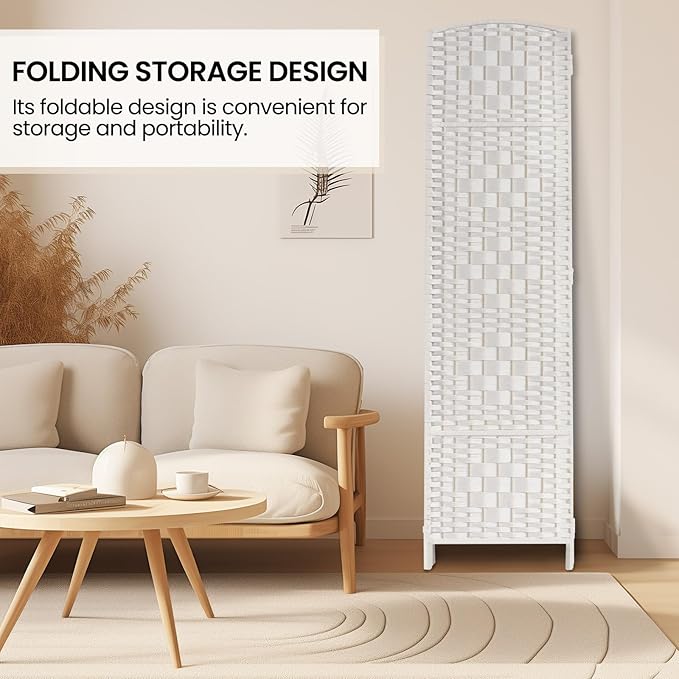 Rose Home Fashion Room Divider, 6 ft Tall Room Dividers and Folding Privacy Screens, 16in Privacy Screen 8 Panel White Space Temporary Wall Foldable Partition Separation