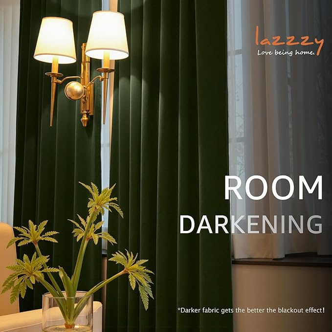 Lazzzy Velvet Blackout Curtains Thermal Insulated Room Window Drapes Super Soft Luxury Curtains for Living Room Bedroom Rod Pocket 2 Panels, Moss, 52" W x 72" L