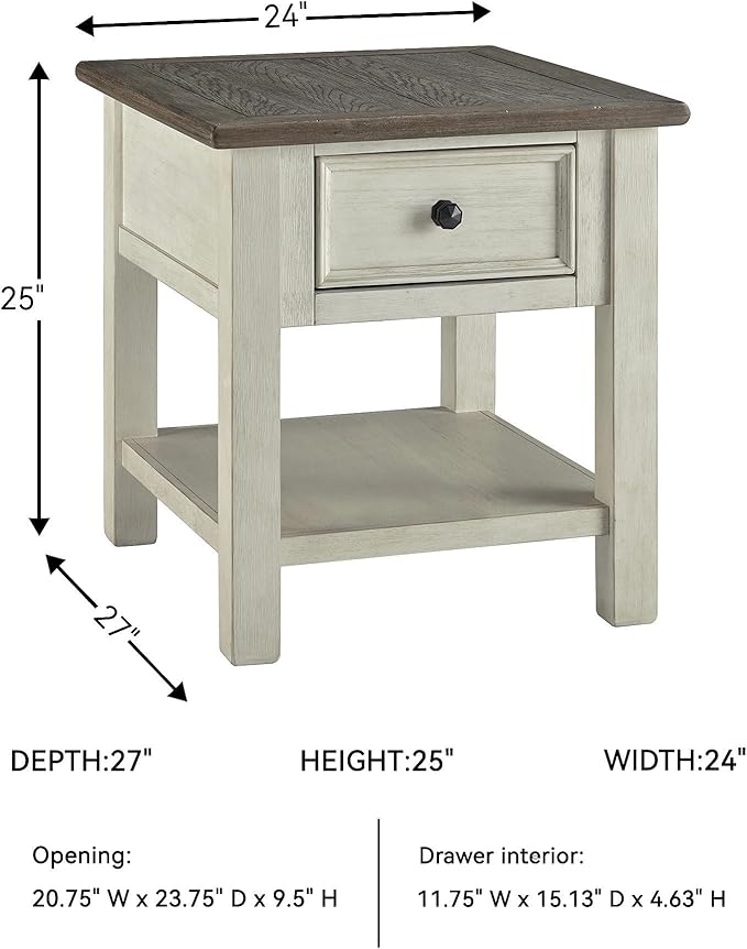 Signature Design by Ashley Bolanburg Farmhouse Square Two Tone End Table, Antique Cream