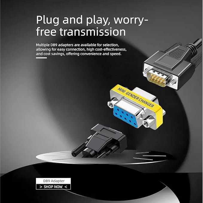 db9 Connector Null Modem Adapter，9-Pin Serial vga Adapter RS232 db9 Gender Changer,for Computer and Industrial Device Data Transfer(F-F, M-F, M-M)