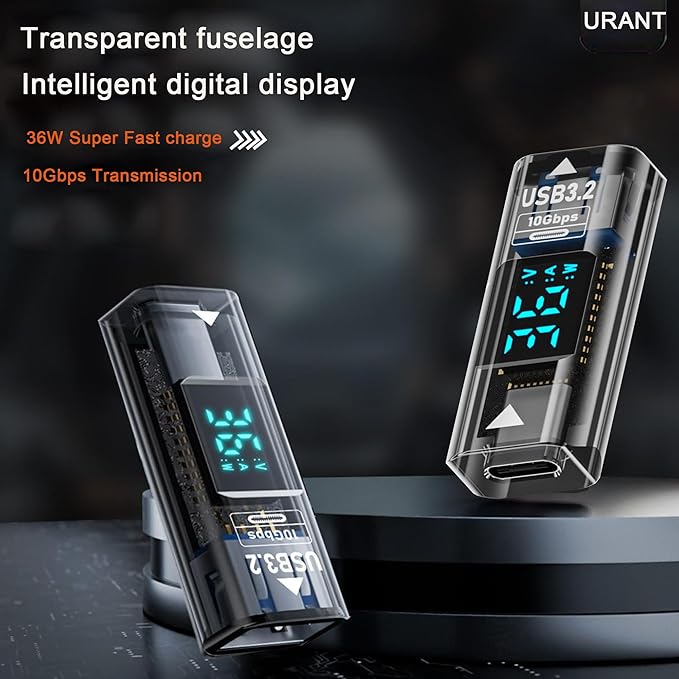 USB to USB C Converter Type C Expander with Digital LED Display,36W/10Gbps USB C Female to USB 3.2 Female Connector for PC,Fast Charging and Data Transfer,for PC,Laptop,Mobile Phone