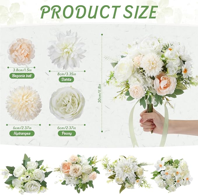 Zeyune 12 Bundles Artificial Peonies Flowers Artificial Silk Rose Faux Dahlia Fake Chamomile Hydrangea Bouquet Bulk for Vase Home Wedding Centerpiece Party Decoration(Cream White,Classic)