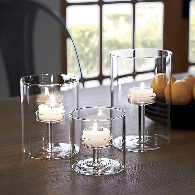 Set of 3 Cylinder Glass Decorative Hurricane Candle Holder Clear Votive Candle Holders Table Centerpieces for Dining Room Wedding Parties Home Decorations