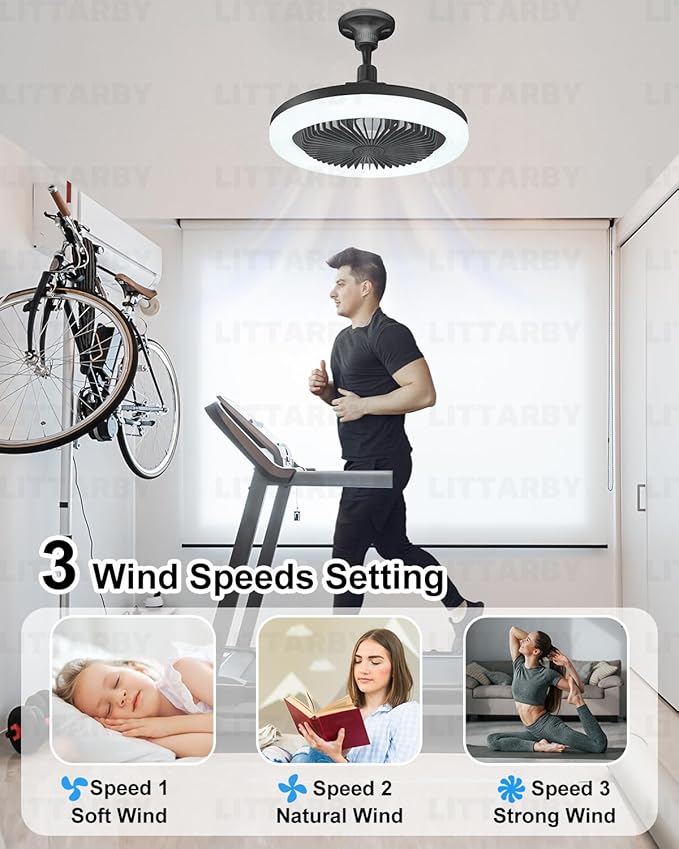 Socket Fan Light with Remote Control, 3 Colors 3000K-6500K Dimmable LED Light Bulb Fan Screw in Ceiling Fan for Bedroom, Kitchen, Storage Room, Closet, Wireless Small Ceiling Fans with Lights - Black