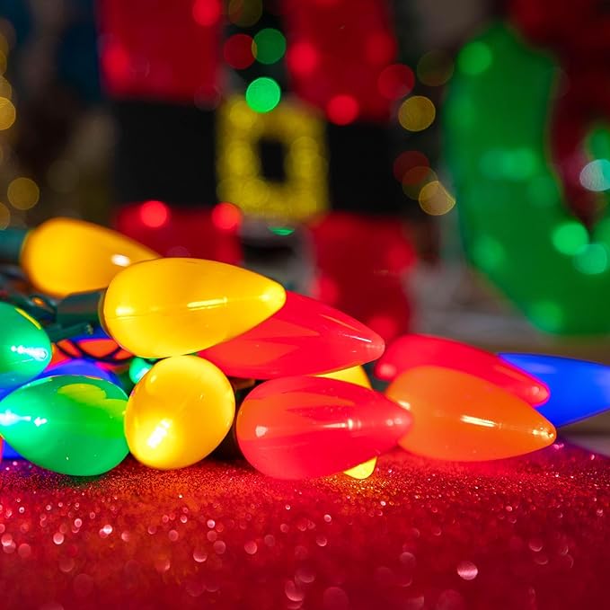 Novelty Lights 25 Feet 25 Light C9 Ceramic Style LED String Lights, Multicolor, Pre-Lamped Christmas Lights on Green Wire, UL Listed Indoor/Outdoor, Connectable End-to-End