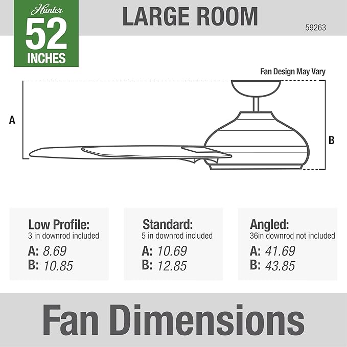 Hunter 52 inch Outdoor or Indoor Ceiling Fan No Light - White Ceiling Fan without Light, For Patio, Porch, Garage, or Living Room, Standard Mount, 3 Blades, Pull Chain - Cassius 59263, Fresh White