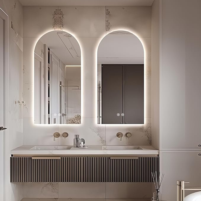 Niccy Arched LED Bathroom Mirror, 48x24 Inch Arch Frameless Backlit Mirrors for Wall Arched Lighted Vanity Mirrors Defogger and 3 Color, Explosion-Proof, HD Glass and IP65 Waterproof