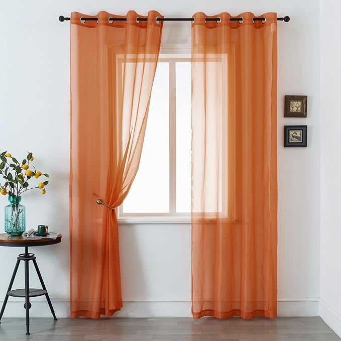 DUALIFE Terracotta Extra Long Curtains for Bedroom 2 Panel Sets Grommet Sheer Curtains for Living Room 52X120 Inches Long 10 FT Rust Burnt Orange Red