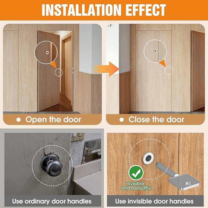 Magnetic Auto-Lock Invisible Door Lock - Single-Sided Hidden Design, Hidden Handle & Mini Keyhole, Aluminum Alloy for Bookshelf Doors/Invisible Doors/Secret Rooms (1, Silver)