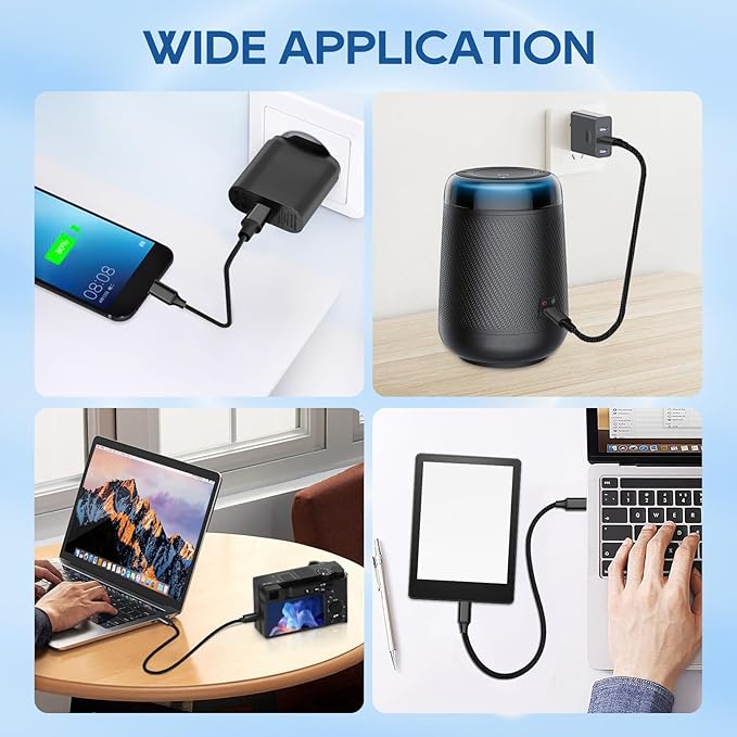 UCEC 3PCS Short USB-C to USB Cable, Braided Type-C Cable, Compatible With: Tablet, Camera, Speaker Phone - Black