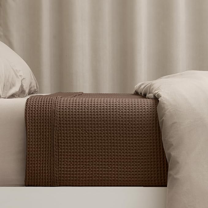 PHF 100% Cotton Waffle Weave Blanket King Size for Bed,Snag Proof Lightweight Breathable Moisture-wicking Throw for Couch,Great for Layering in Cold Weather,Machine Washable,Home Decor Gift-Cappuccino