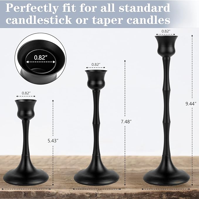 Candle Stick Candle Holder Set of 3 Black Candlestick Holders Taper Candle Holders for Table Centerpiece Decor Metal Candle Stick Holder Vintage Candle Holder for Wedding Party Home Decor
