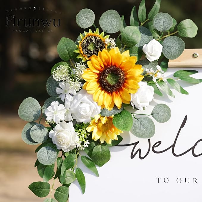 Artificial Flowers Decorations Pack of 2,Centerpieces for Wedding Reception Backdrop Decoration, Floral Decor Wall Home Entryway OutdoorDecorations (Sunflower)