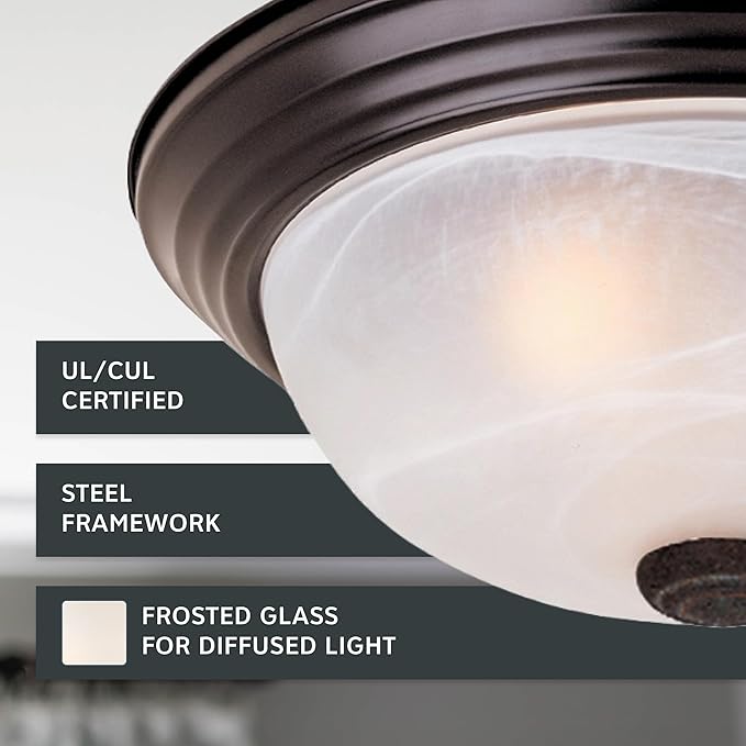 Designers Fountain 13 inch, Modern 2-Light Flush Mount Ceiling Light Fixture, Alabaster Glass Shade, for Bedroom, Hallway, Indoor Room Lighting, Durable Steel, Easy Install, Bronze, 1257M-ORB-AL