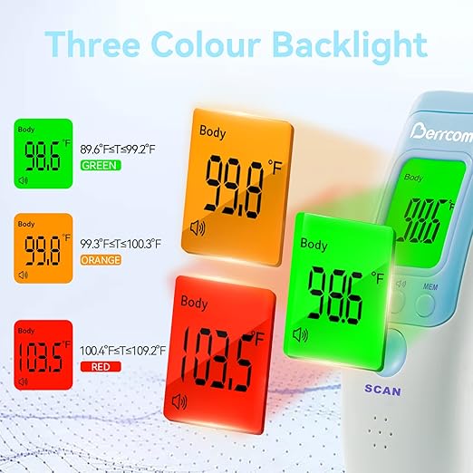 Berrcom Forehead Thermometer for Adults and Kids, Non-Contact Infrared Digital Thermometers for Fever, Room, and Object, Touchless Temperature Gun with Fever Alert