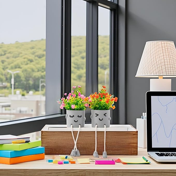 2 Packs Cute Fake Plants, Kawaii Artificial Potted Plants for Table Desk Home Bedroom Bathroom Office Shelf Office Wall Room Farmhouse Decor Artificial Plants B3