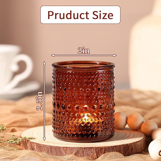 15Pcs Glass Votive Candle Holders, Amber Tea Light Candle Holders Vintage Fall Tealight Candle Holder Bulk for Autumn, Thanksgiving Table Centerpieces, Christmas Decor (Amber)