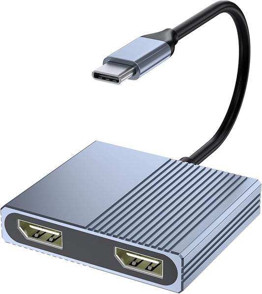 USB C to Dual Displayport Adapter for Mac/Dell/HP Laptop, 4K@60Hz Displayport Splitter 1 in 2 Out for Dual Monitors Extended Display, USB C to Display Port Cable, Dual Monitor Adapter, MST Hub