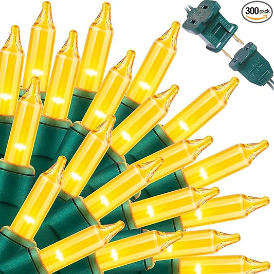 LAMPHOME Super-Bright Extendable Yellow Christmas Lights Decoration 300 Lights 63.8ft(2pk of 150L) UL Certified Mini Bulb String Lights Set for Outdoor Christmas Tree Garden Holiday Party Patio Decor