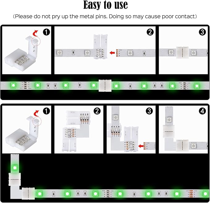 JACKYLED L Shape 8mm 4-Pin LED Strip Connectors 10-Pack Total 32pcs, Unwired Solderless LED Light Connectors for 8mm Wide 4-Pin Strip Lights - 8mm 4pin 10 Pack