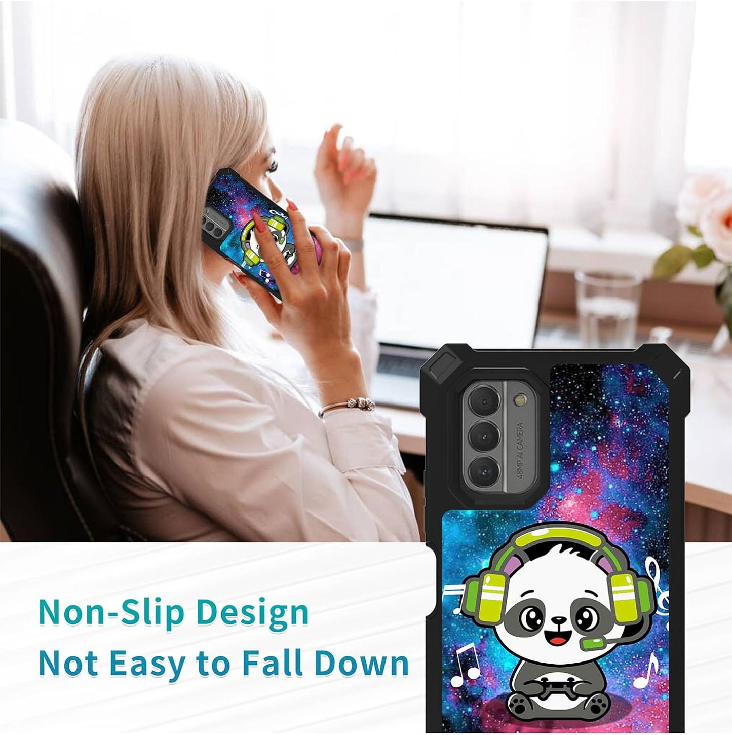Nokia G310 Case with Glass Screen Protector, 360 Full-Body Hard PC & Soft TPU Bumper, Shockproof - Music Panda 5G 2023.