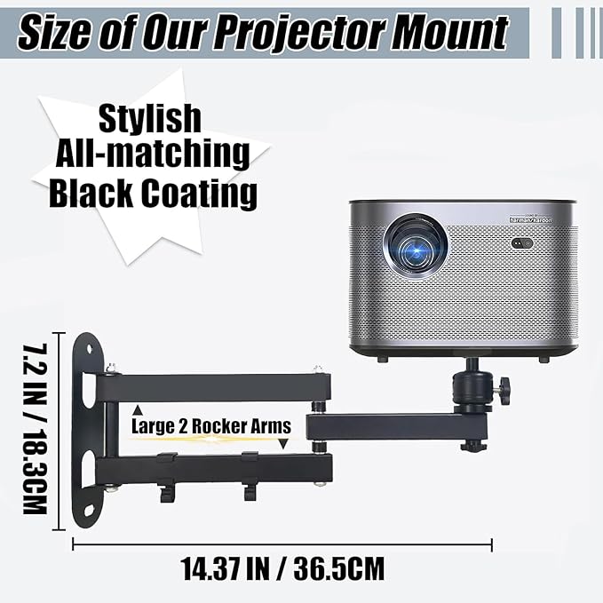 2-Be-Best Projector Wall Mount Upgraded 14" Foldable Arms and Cable Clips Projectors Mount for Wall Quality Cold-Rolled Steel Projector Mount Compatible with XGIMI, PVO, TMY, AuKing Projectors Black