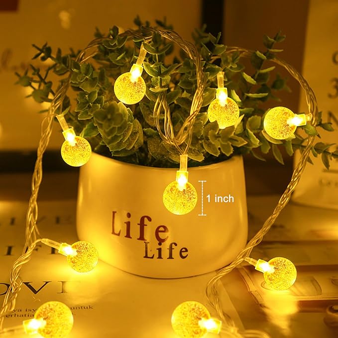 Minetom Crystal Globe String Lights Plug in - 66 ft 200 LED Globe Fairy String Lights with Remote and Timer, Waterproof for Bedroom Tent Loft Bed Window Porch Patio Wedding Holiday Decor, Warm White