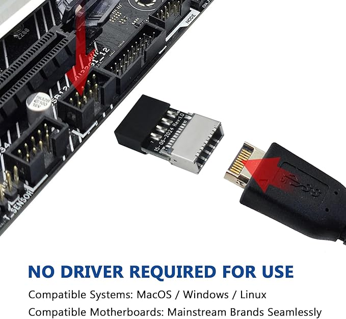USB 2.0 to USB 3.2 Gen 1 Header Adapter, Mainboard 9 Pin Male to USB 3.1 Type-E (A-Key) Female Converter for Extending USB C Ports on Front Panel of PC (2 Pack)