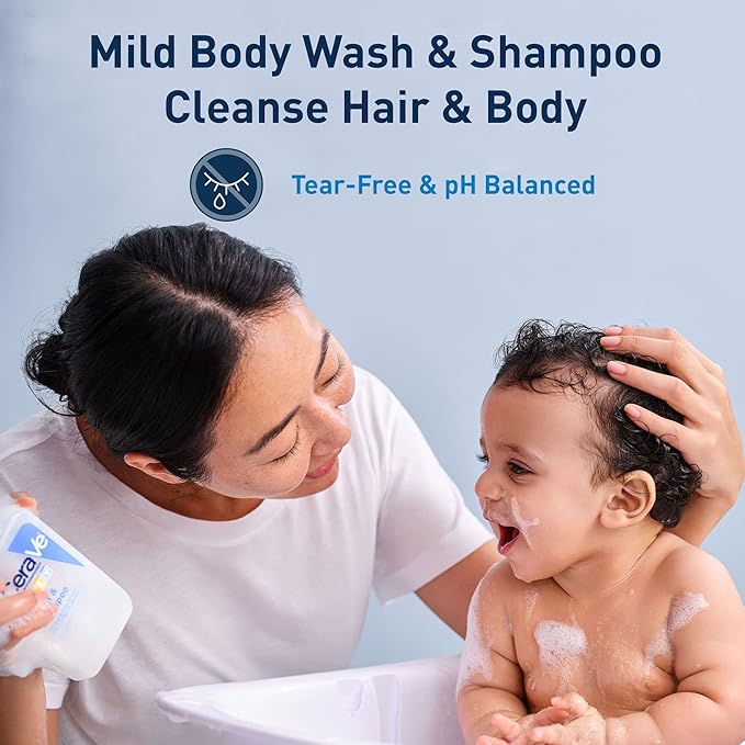 CeraVe Baby Wash & Shampoo, Fragrance, Paraben, & Sulfate Free Shampoo for Tear-Free Baby Bath Time, 8 Ounce