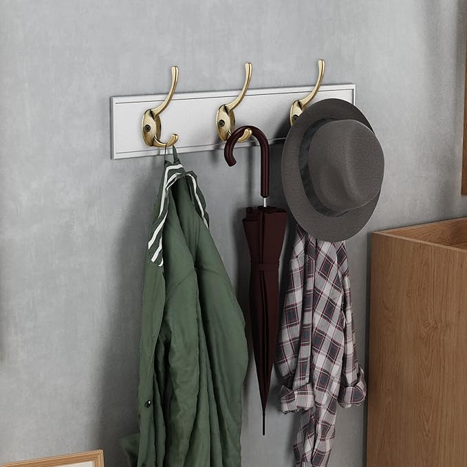 IBosins 32 Pack Antique Brass Coat Hooks Wall Mounted with 64 Screws Retro Double Hooks Utility Hooks for Coat, Scarf, Bag, Towel, Key, Cap, Cup, Hat