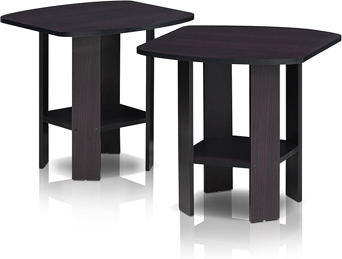 Furinno Simple Design End Table, 2-Pack, Dark Walnut