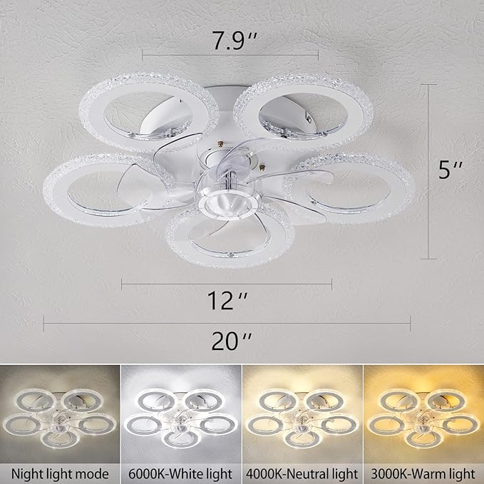 Modern Ceiling Fan with Light, 20" Personality Geometric Ceiling Fan with Lights and Remote, Ceiling Fan for Living Room Bedroom Kitchen