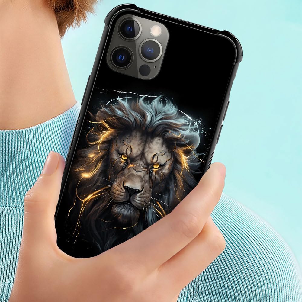 DJSOK Case for iPhone 11, Black and Gold Lion Shockproof Rugged Cover Case for iPhone 11