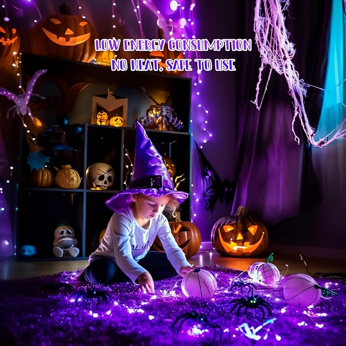 JMEXSUSS 8 Pack 50 LED Fairy Lights Battery Operated - Purple Halloween Lights for Gift Party Garden Patio Home Halloween Christmas Decorations
