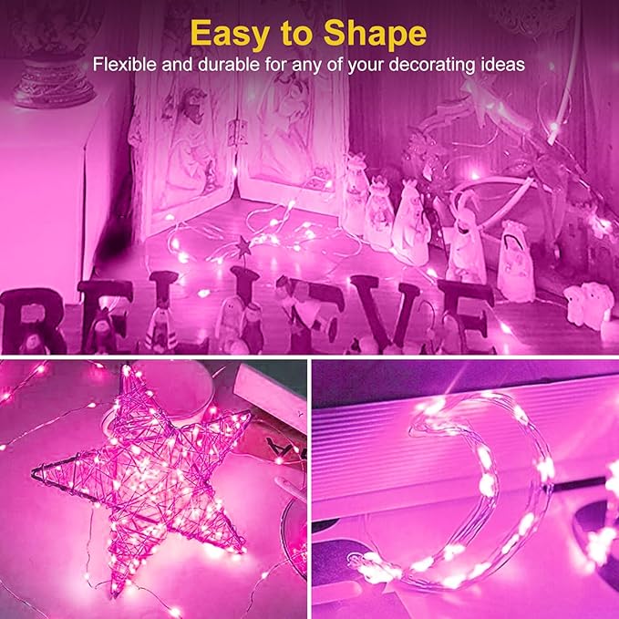btfarm 12 Pack Fairy Lights Battery Operated [3 Modes], 7ft 20 Led Pink Twinkle String Lights Waterproof, Bulk Small Mini Christmas Valentine's Day Light for Mason Jars Vases Wedding Table