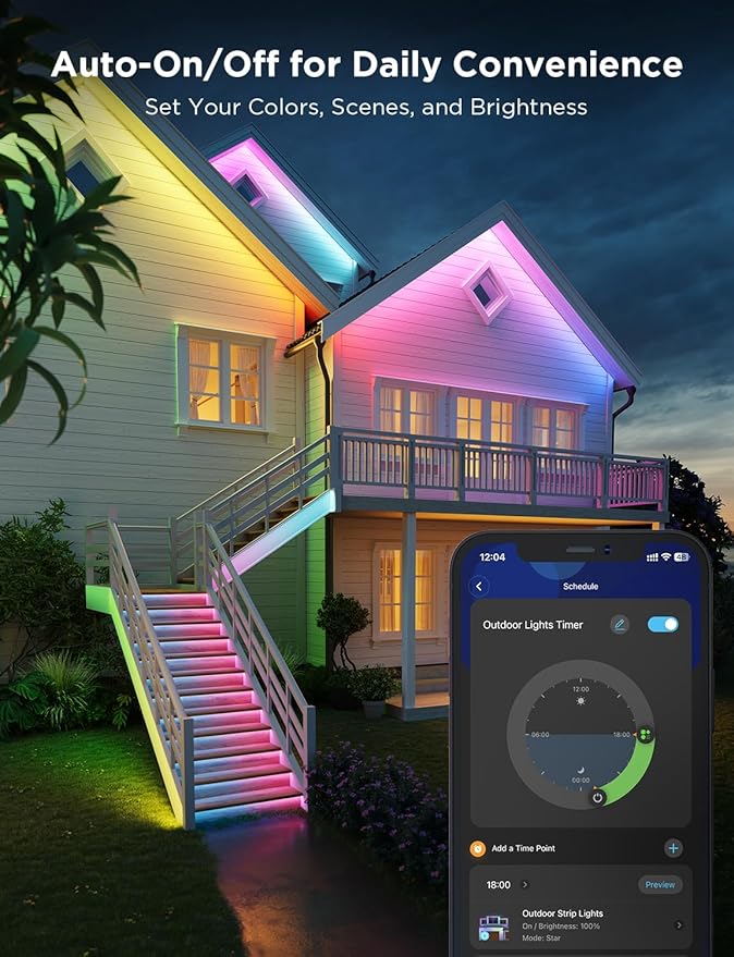 Govee Outdoor LED Strip Lights, 32.8ft Smart Outdoor Lights Work with Alexa and Google Assistant, App Control, IP65 Waterproof, RGBIC LED Lights for Patio, Eave, Holiday Decorations