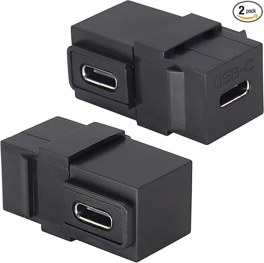 90 Degree USB C 3.1 Keystone Insert Jack Connector Right Angled USB 3.1 Type-C Female to Female Keystone Insert Socket Adapter Coupler for Wall Plate Outlet Panel (90 Degree/Black/2 Pack)
