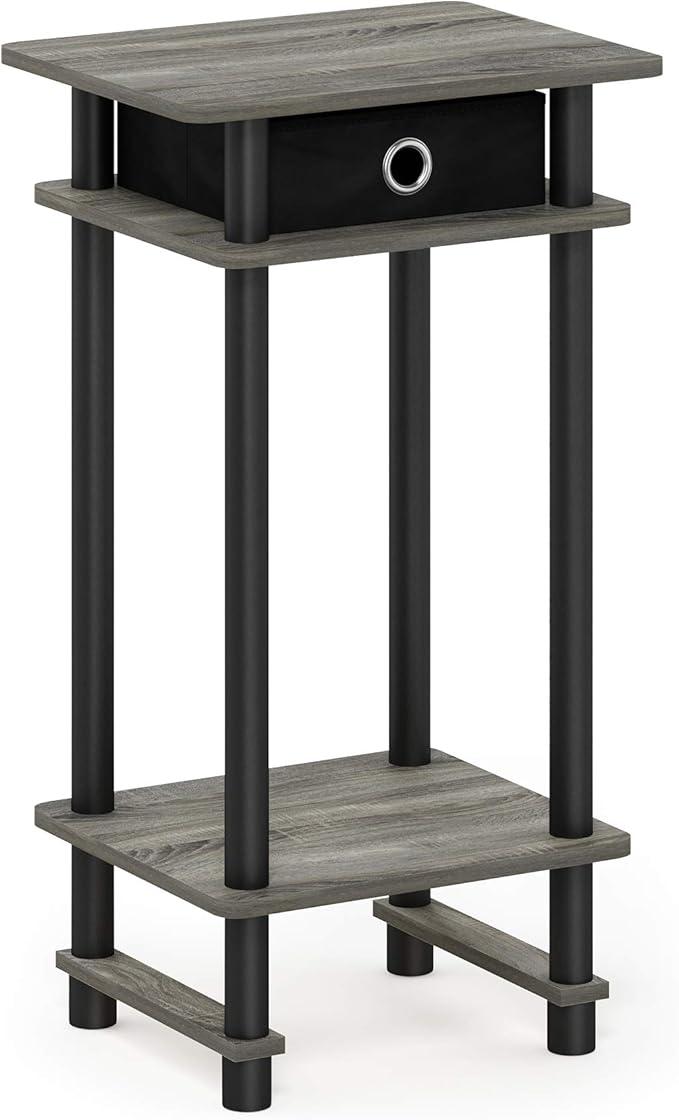 Furinno Turn-N-Tube Tall End Table, French Oak Grey/Black/Black