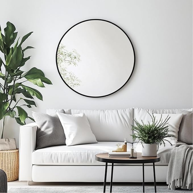Round Mirror 30 inch, Black Round Mirror, Large Circle Mirrors Metal Frame, Black Circle Mirrors for Wall, Bathroom, Living Room, Dining Room, Entryway.