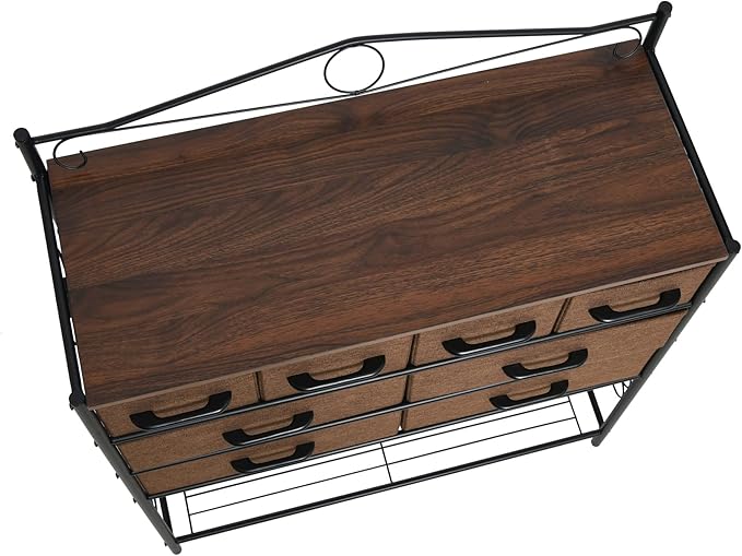 Household Essentials Victorian Style 8-Drawer and Bottom Shoe Shelf Storage Organizer Unit, Black and Walnut Color