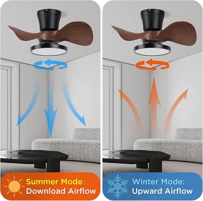 ocioc Quiet Ceiling Fan with LED Light 22 inch Large Air Volume Remote Control for Kitchen Bedroom Dining Room Patio