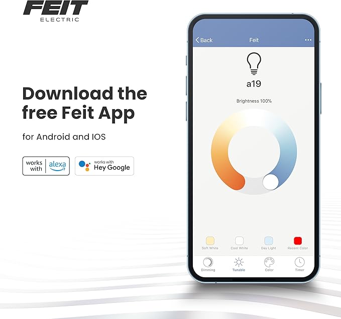 Feit Electric BR30 Smart LED Light Bulbs, 65W Equivalent, Dimmable, Color Changing, Tunable White, 650 Lumens, 2.4GHz Wi-Fi, Alexa/Google Home Enabled Track Lighting, BR30/RGBW/CA/AG/RP/6, 6 Pack