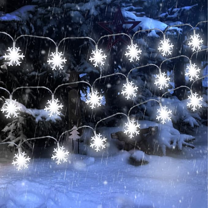 DomeStar White Snowflake String Lights, 9.8Ft 20LED Christmas String Lights for Indoor Outdoor Xmas Tree Decorations Winter Party Garden Patio