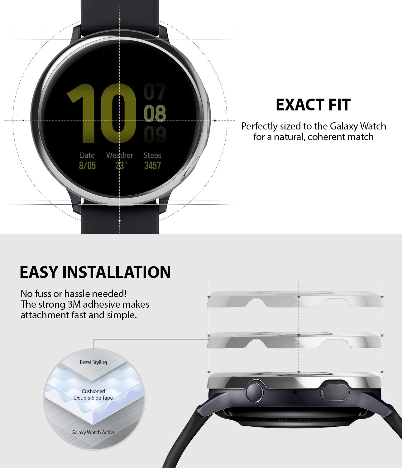 Ringke Bezel Styling Cover for Galaxy Watch Active 2, 40mm Only, Glossy Silver Adhesive Accessory