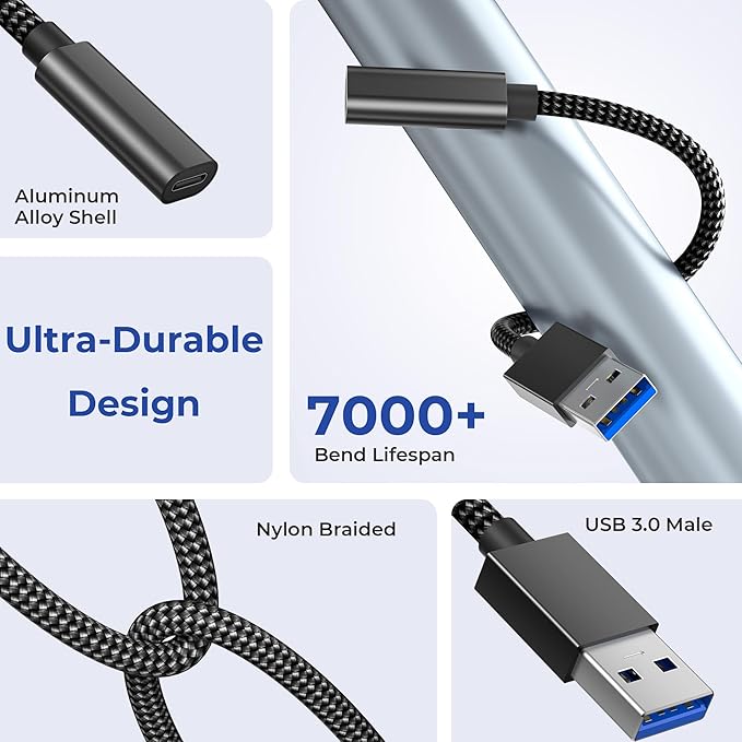 Basesailor USB 3.0 to USB C Adapter 0.75FT 2Pack,USBC Female to A Male Cable,5Gbps 3.1 Type C Charger Connector for Apple iPhone 17 17e Air 16 16e 15 Pro Max,iPad Mini 7,Samsung Galaxy S26 S25 S24 S23