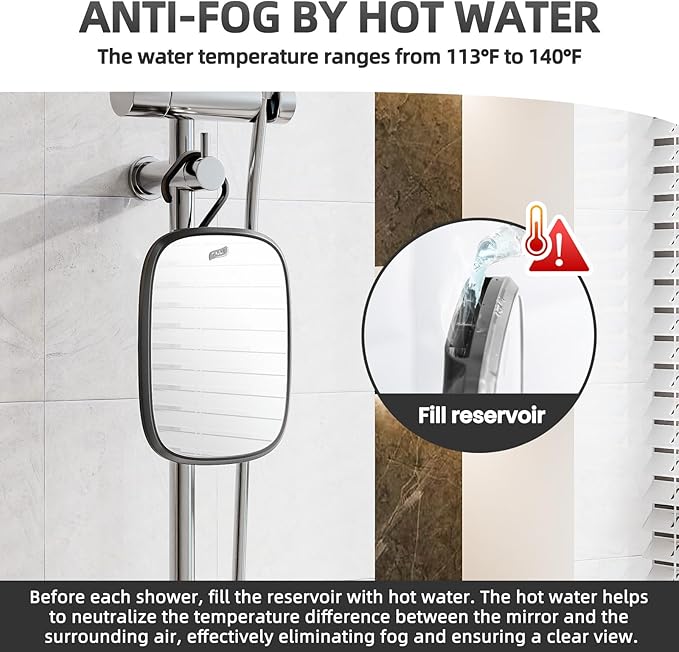 TAILI Fogless Mirror for Shower, Wall Hanging Mirror for Travel Camping, Removable Antifog Shaving for Shower Accessories, Bathroom, Portable, Shatterproof for Men, Women-Black