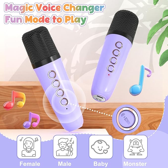 FLUESTON Mini Karaoke Machine for Kids Adults, Portable Bluetooth Speaker with 2 Wireless Microphones, Birthday Kids Gifts Toys for Girls Ages 3, 4, 5, 6, 7, 8, 9,10,11,12+ Years Old