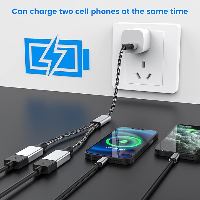 MOGOOD USB Splitter Cable USB y Splitter Adapter (Carplay NOT Supported) Dual Type A 2.0 Power Cord Extension for Charging/Data Transfer/Laptop/Mac/Car