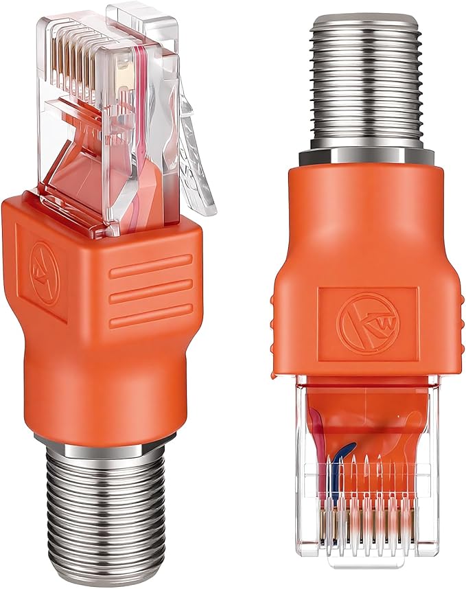 Coax to Ethernet Adapter 2PCS F-Type Female to RJ45 Male Coaxial Converter, Orange F Female-to-RJ45 Male Ethernet Adapter, Coax-Straight Connector Coaxial Coupler Coax Straight Connector